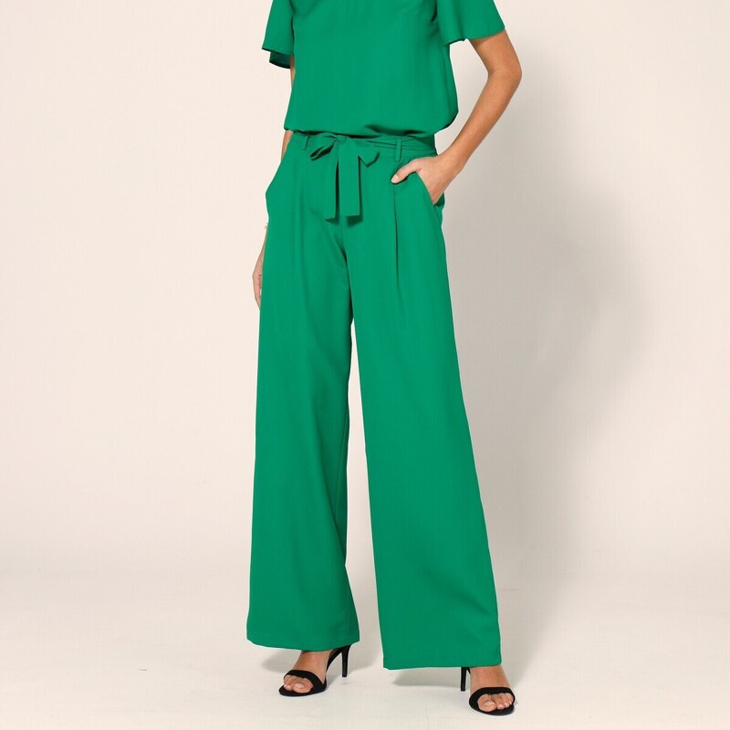 Blancheporte Široké splývavé jednofarebné nohavice zelená 036