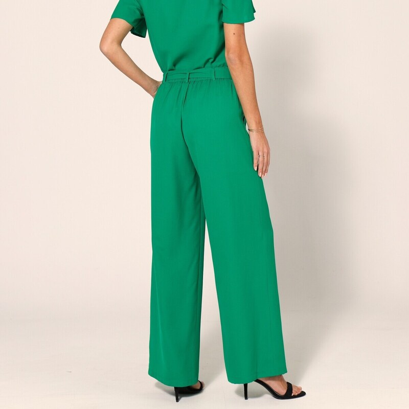 Blancheporte Široké splývavé jednofarebné nohavice zelená 036