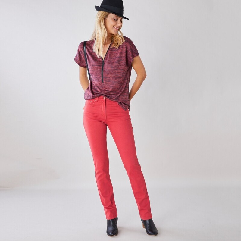 Úzke jednofarebné dlhé nohavice koralová 048 Blancheporte 48126151