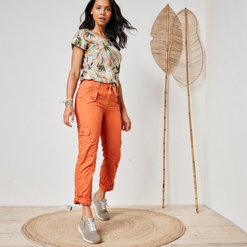 Rovné nohavice s vreckami a ohrnutím tomatová 036 Blancheporte 48126309