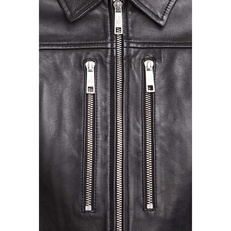 Kožená bunda The Kooples dámska, čierna farba, prechodná, FCUI28002K