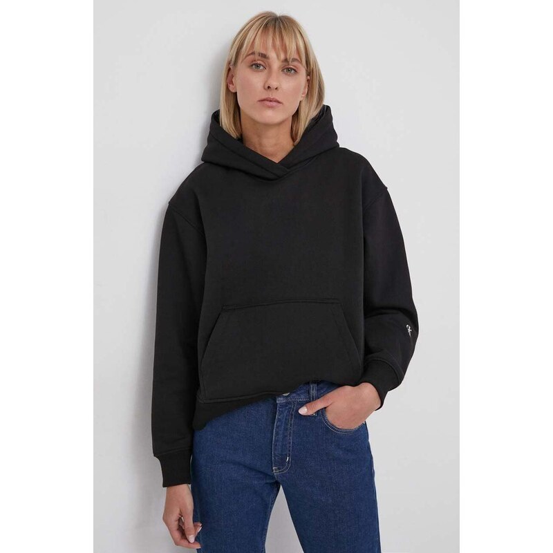 Mikina Calvin Klein Jeans dámska,čierna farba,s kapucňou,s potlačou,J20J222895