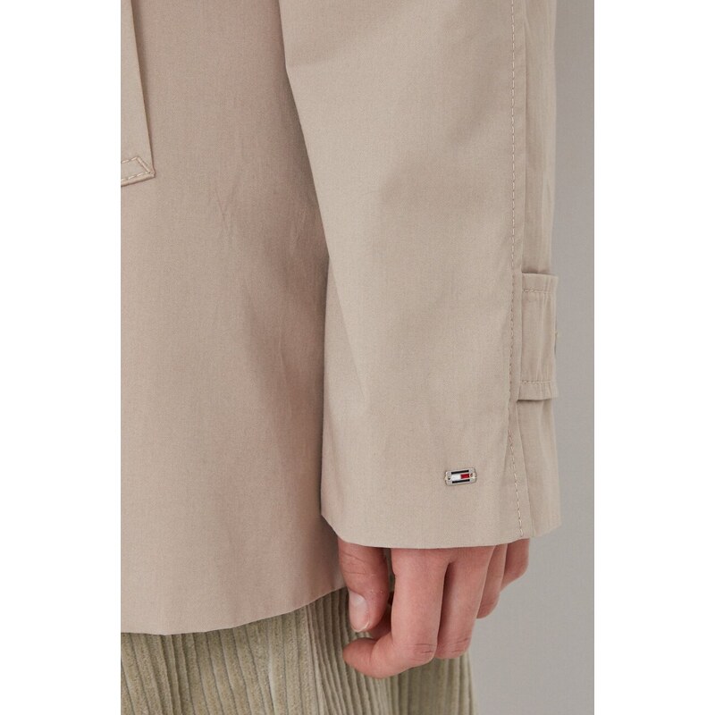 Bavlnený trenčkot Tommy Hilfiger béžová farba,prechodný,oversize,WW0WW40481