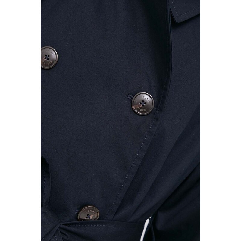 Bavlnený trenčkot Tommy Hilfiger tmavomodrá farba,prechodný,oversize,WW0WW40481