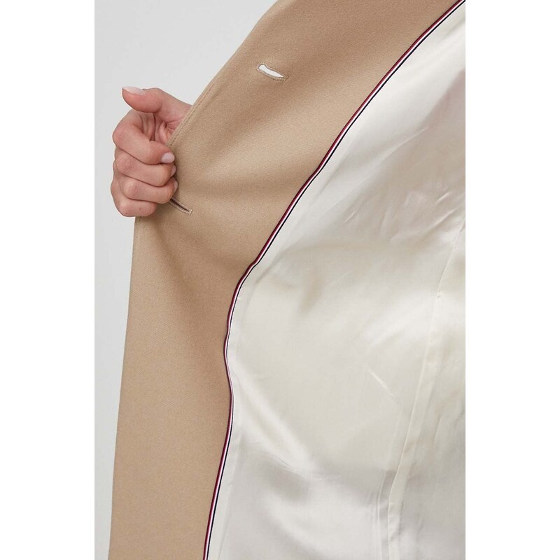 Vlnený kabát Tommy Hilfiger béžová farba,prechodný,WW0WW41662