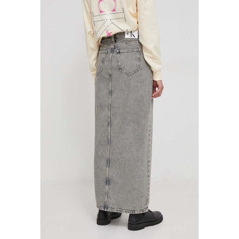 Rifľová sukňa Calvin Klein Jeans maxi, rovný strih, J20J222869