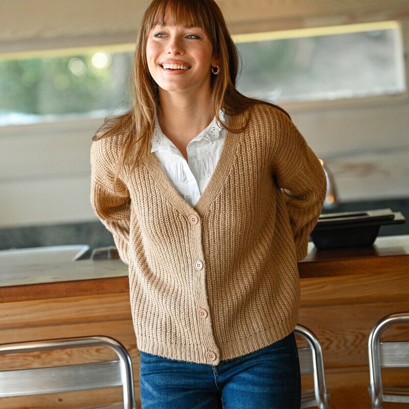 Voľný sveter, mohérový na dotyk béžová melír 056 Blancheporte 48147981