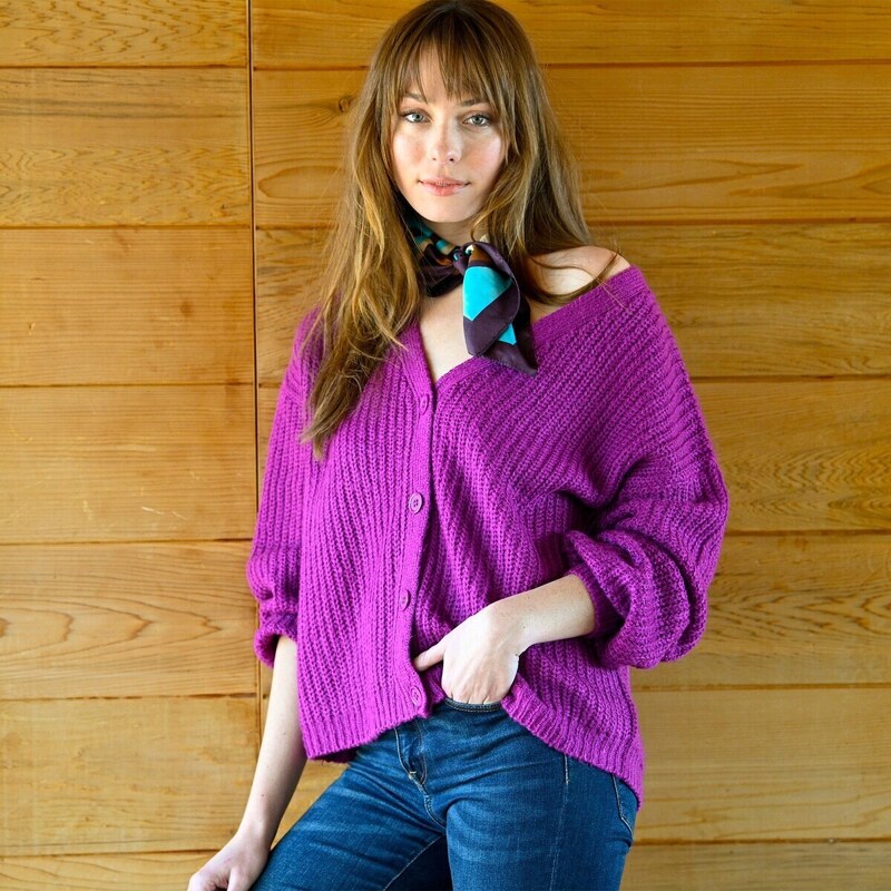 Voľný sveter, mohérový na dotyk purpurová 056 Blancheporte 48147982