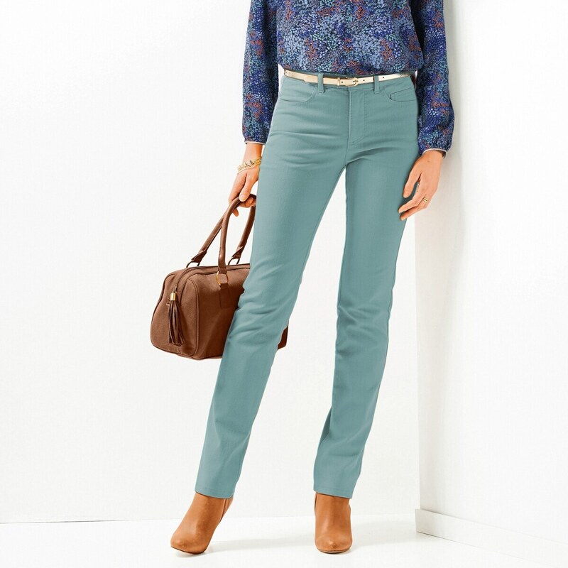 Rovné zoštíhľovacie nohavice, nižšia postava sivozelená 052 48147983