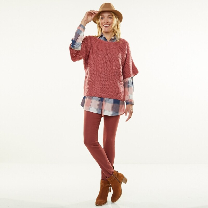 Pulóver s netopierími rukávmi po lakte tomatová 036 Blancheporte 48148025