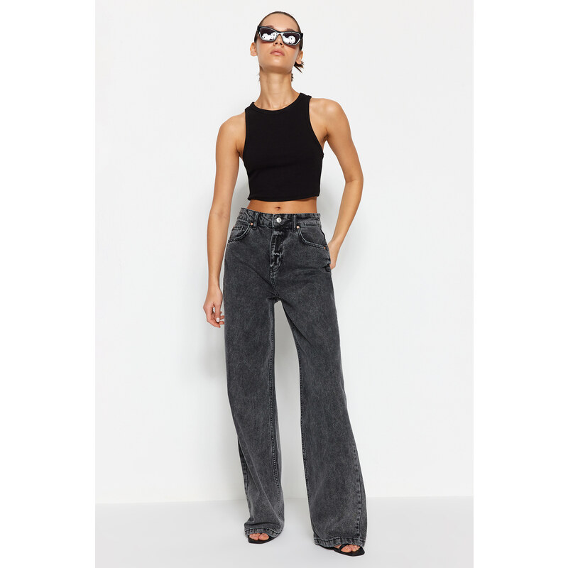 Trendyol antracit džínsy s vysokým pásom široké nohavice 50549282