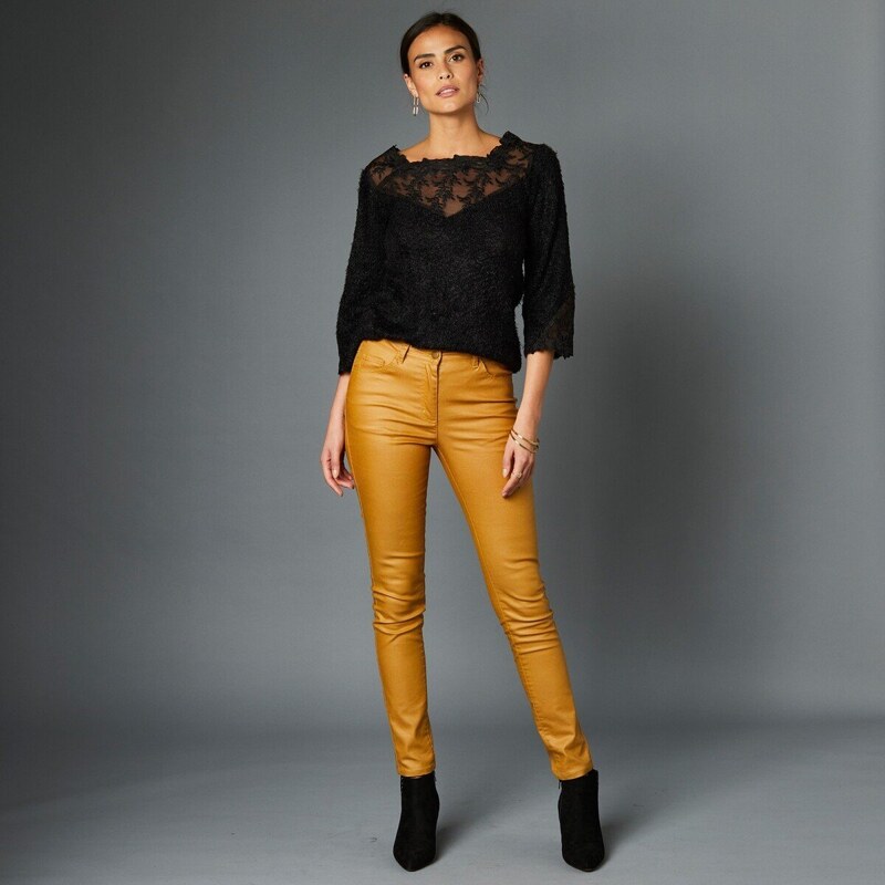 Úzke nohavice s lesklým vzhľadom šafranová 050 Blancheporte 48218921