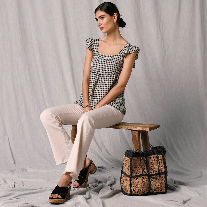 Bootcut džínsy s rozstrapkanim a vysokým pásom béžová 036 Blancheporte 58234390