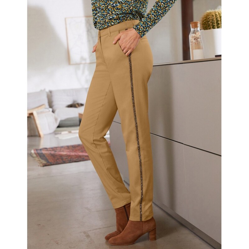 Chino nohavice, trblietavé lampasy horčicová 038 Blancheporte 48219066