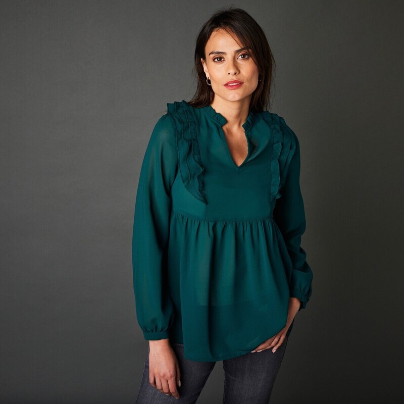 Jednofarebná tunika s volánmi a nariasením zelená 044 Blancheporte 48199047