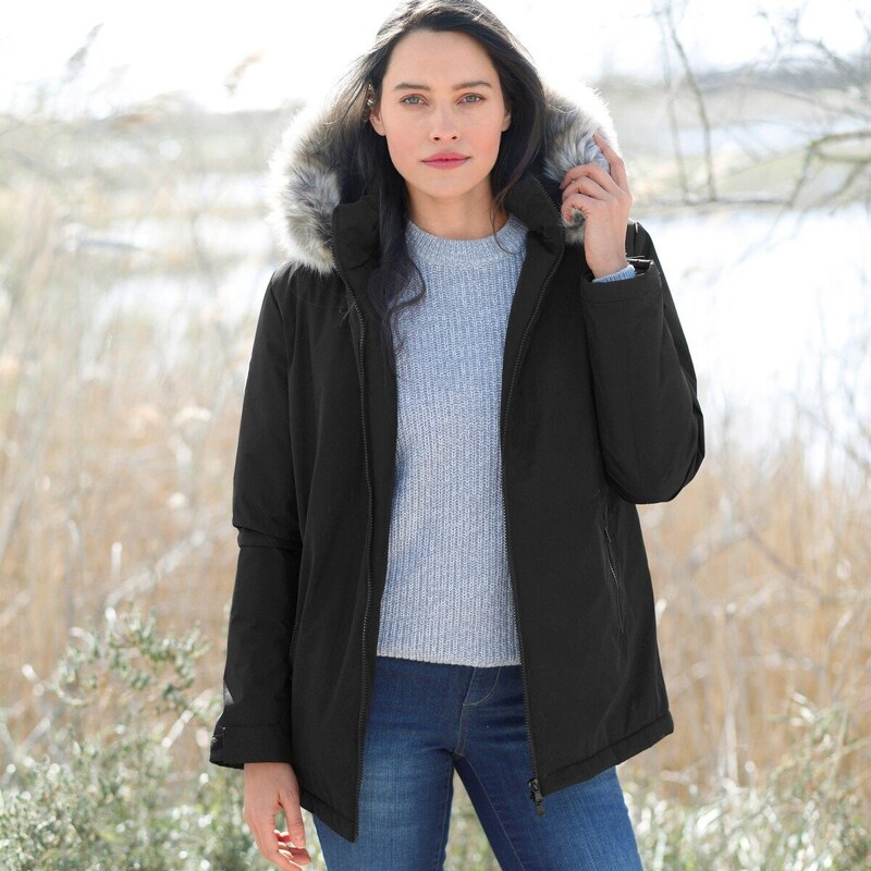 Nepremokavá parka na zips, s odopínacou kapucňou čierna 044 48640357