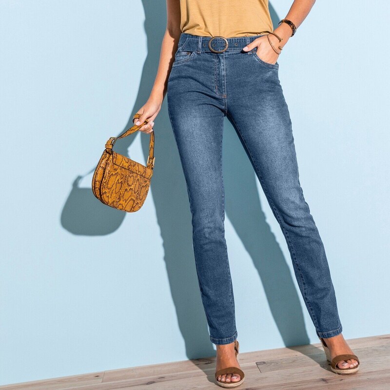 Rovné nohavice s opaskom pre nižšiu postavu denim 036 Blancheporte 48518465