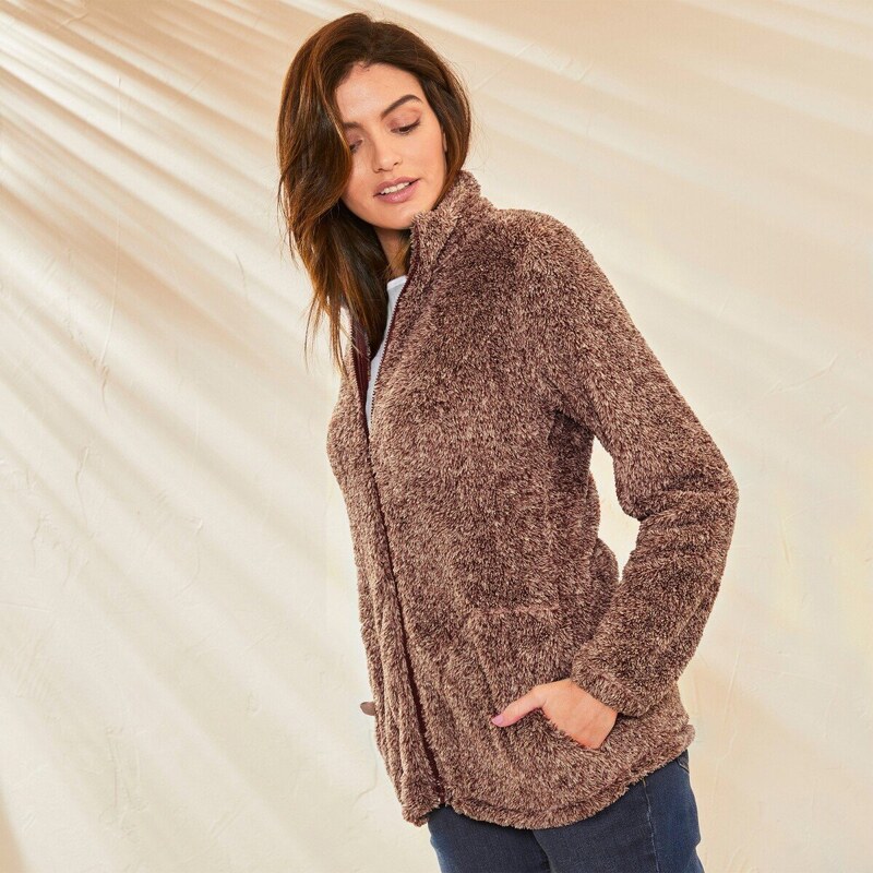 Plyšová bunda na zips hnedosivý melír 048 Blancheporte 48518488