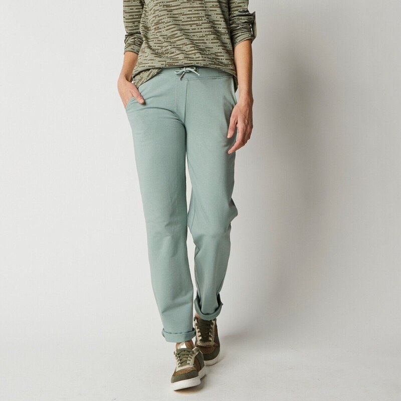 Moltonové joggingové nohavice s pružným pásom sivozelená 048 65146762