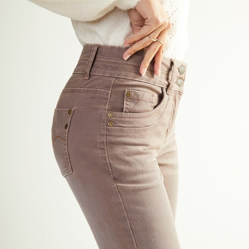 Blancheporte Rovné strečové džínsy, farebné hnedosivá 036