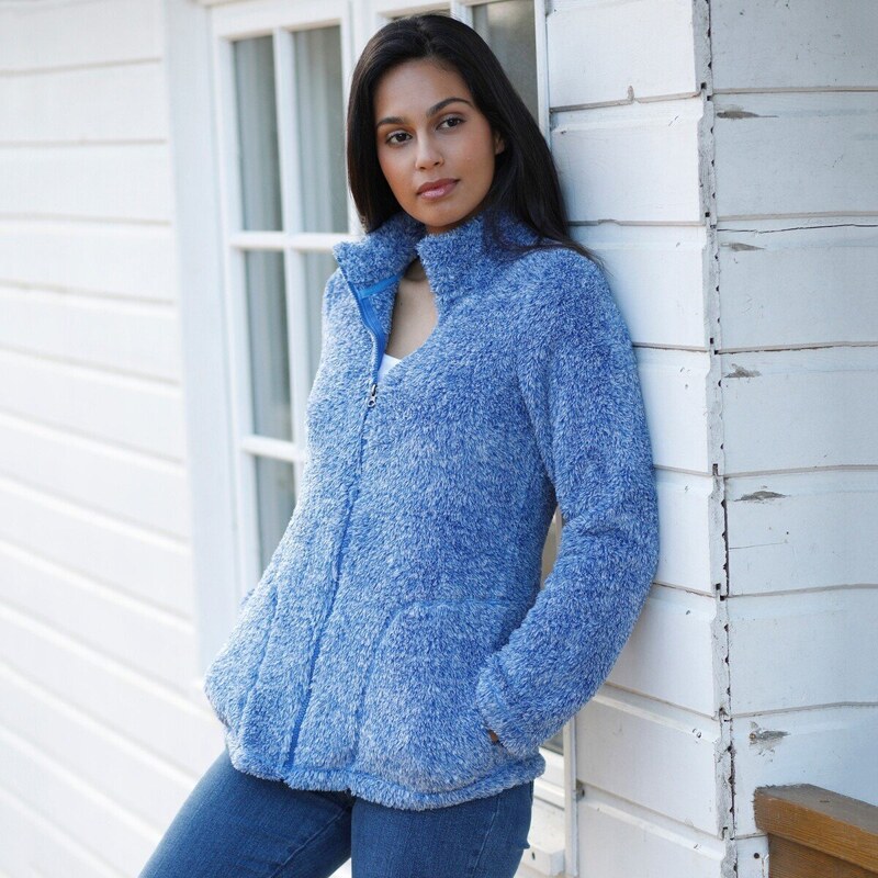 Plyšová bunda na zips modrosivá melír 036 Blancheporte 62465693