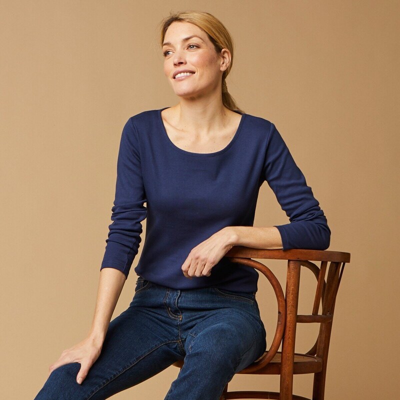 Jednofarebné tričko z bio bavlny s dlhými rukávmi nám.modrá 040 51030193