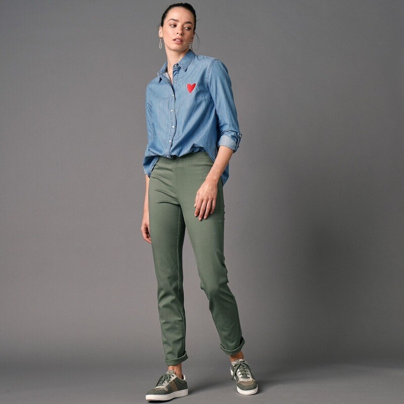 Džegíny s pružným pásom a efektom plochého brucha mechovo zelená 040 62765616