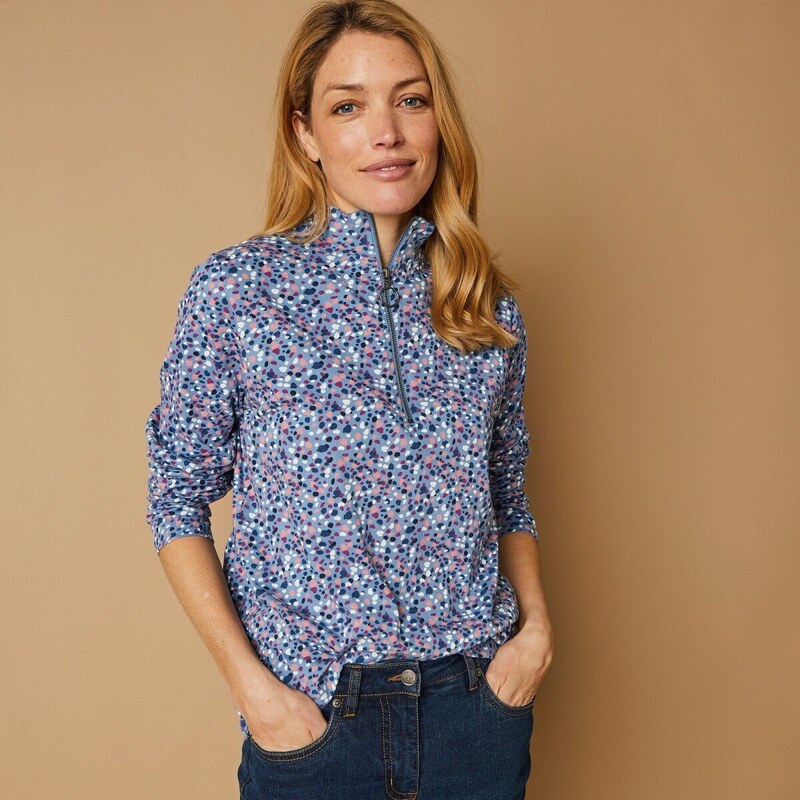 Tričko so stojačikom na zips a potlačou modrosivá 036 Blancheporte 48518545