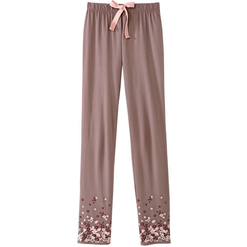 Dlhé pyžamové nohavice s potlačou v dolnej časti hnedosivá 044 48313254