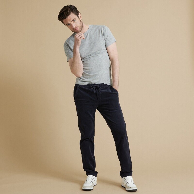 Voľné nohavice z jemne vrúbkovaného menčestru modrosivá 046 48198843