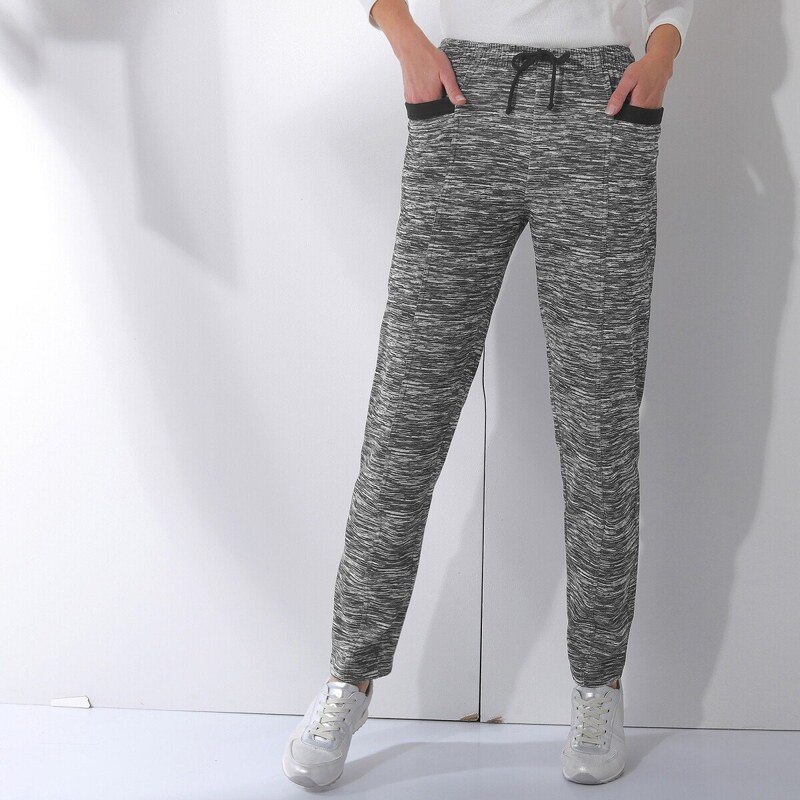 Melírované moltonové dlhé nohavice čierny melír 040 Blancheporte 48219015