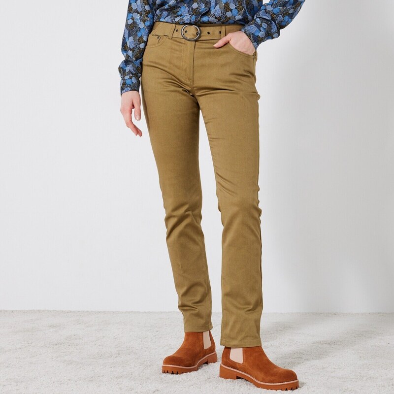 Rovné nohavice so skrátenou dĺžkou olivová 046 Blancheporte 48219032