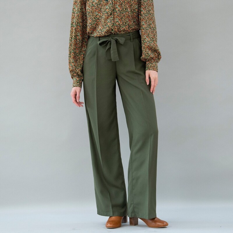 Splývavé nohavice s opaskom a pružným pásom khaki 046 Blancheporte 48219038