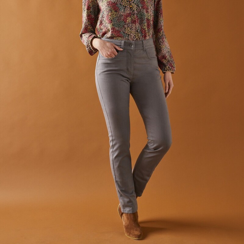 Rovné zoštíhľovacie nohavice, nižšia postava perlovosivá 042 50134833