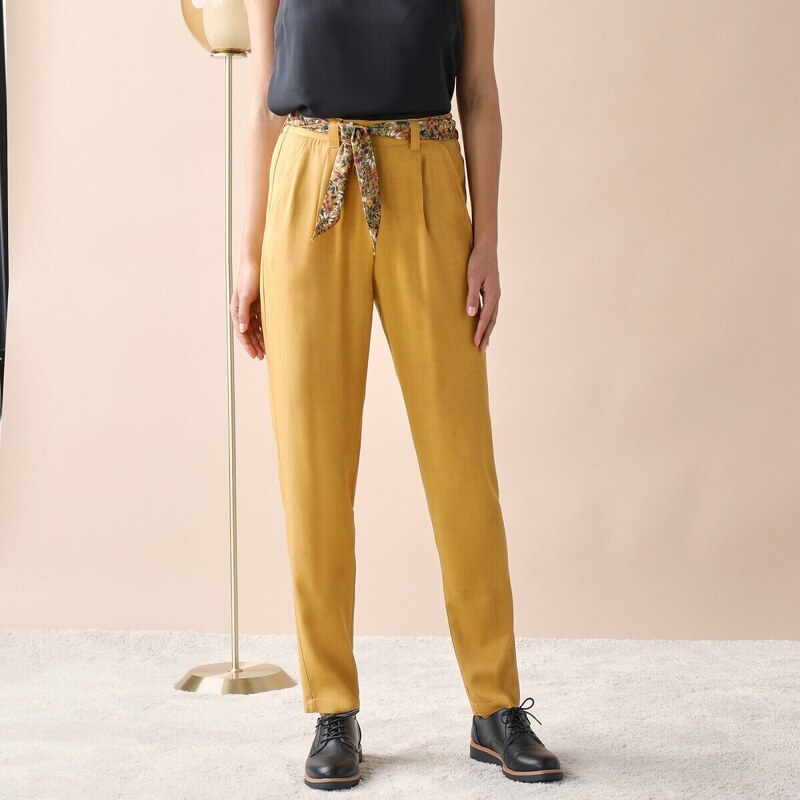 Úzke jednofarebné nohavice s opaskom šafranová 050 Blancheporte 48219073