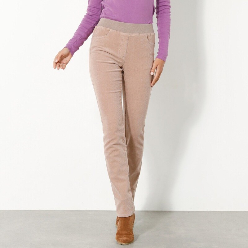 Rovné menčestrové nohavice s pružným pásom hnedosivá 048 Blancheporte 48219085