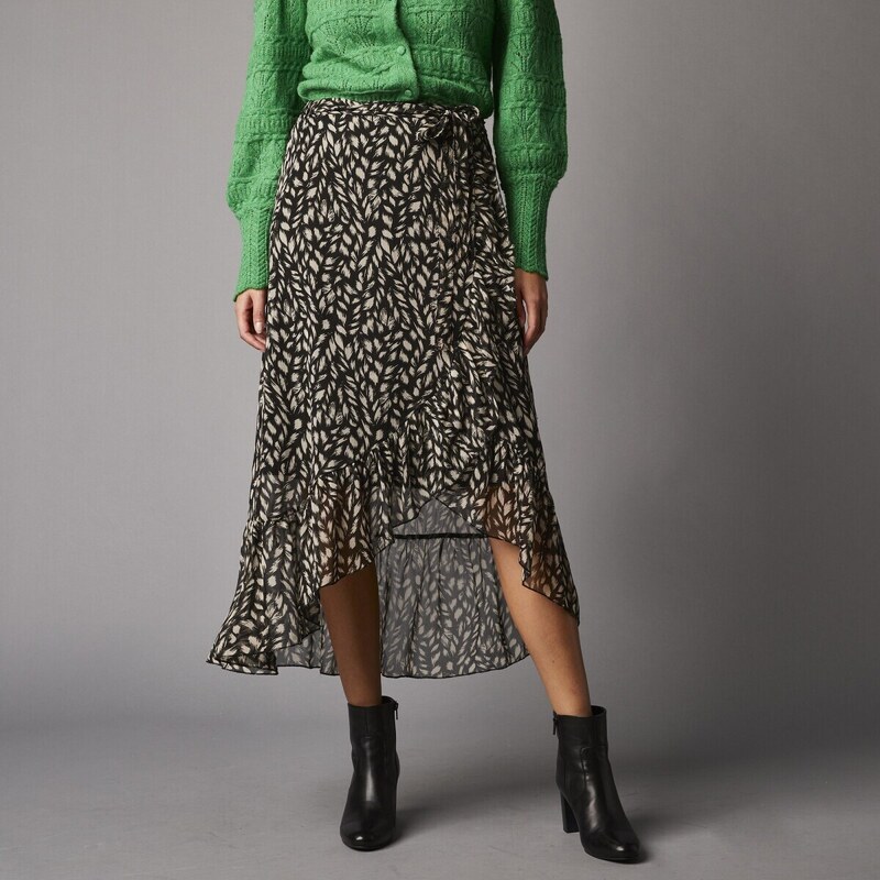 Blancheporte Dlhá zavinovacia sukňa s minimalistickým vzorom čierna/ražná 040