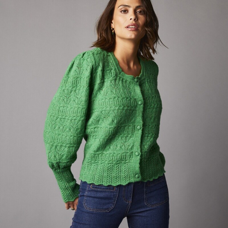 Sveter so zvlneným zakončením zelená 052 Blancheporte 48199099