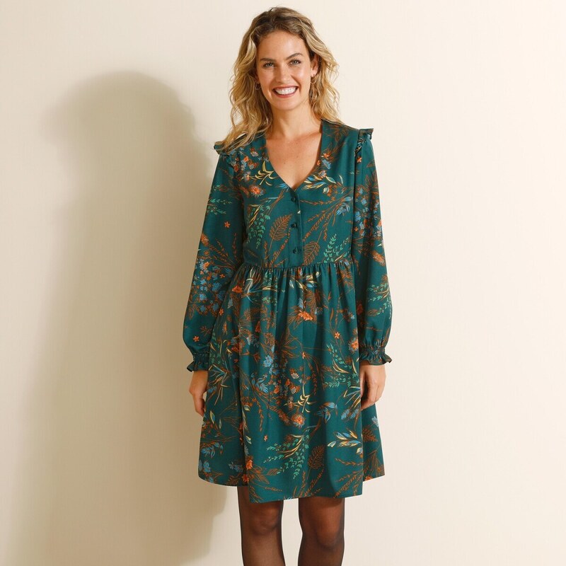 Šaty s výstrihom do V tyrkysová/karamelová 042 Blancheporte 48492612