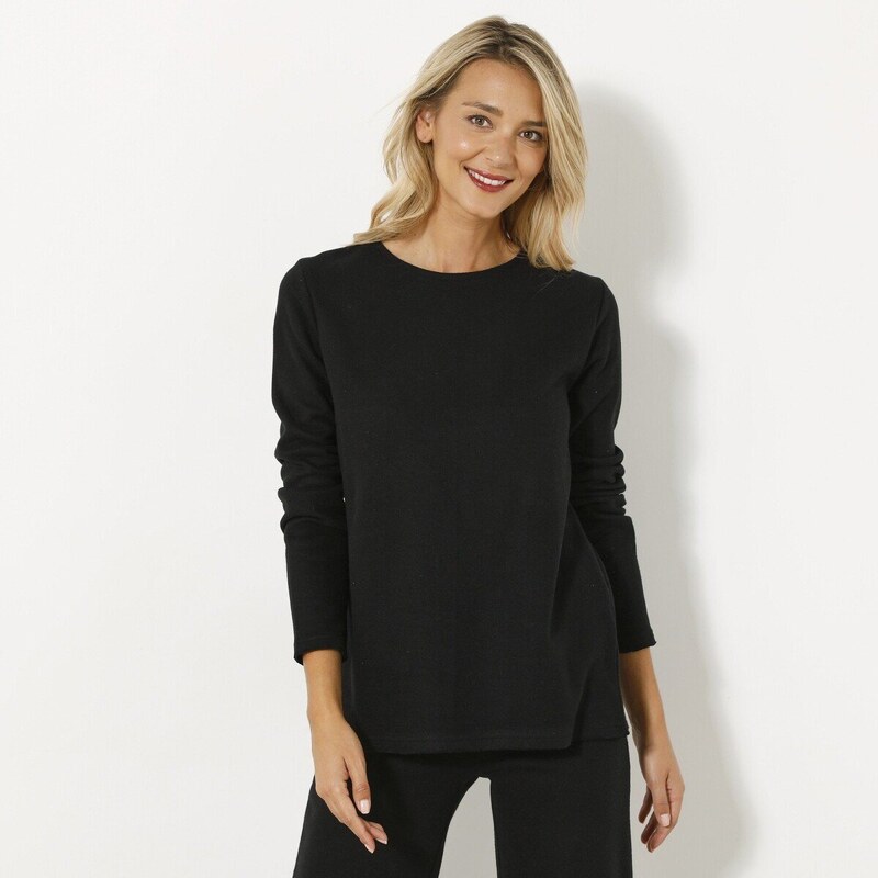 Tričko z česaného úpletu s okrúhlym výstrihom čierna 036 Blancheporte 48518592