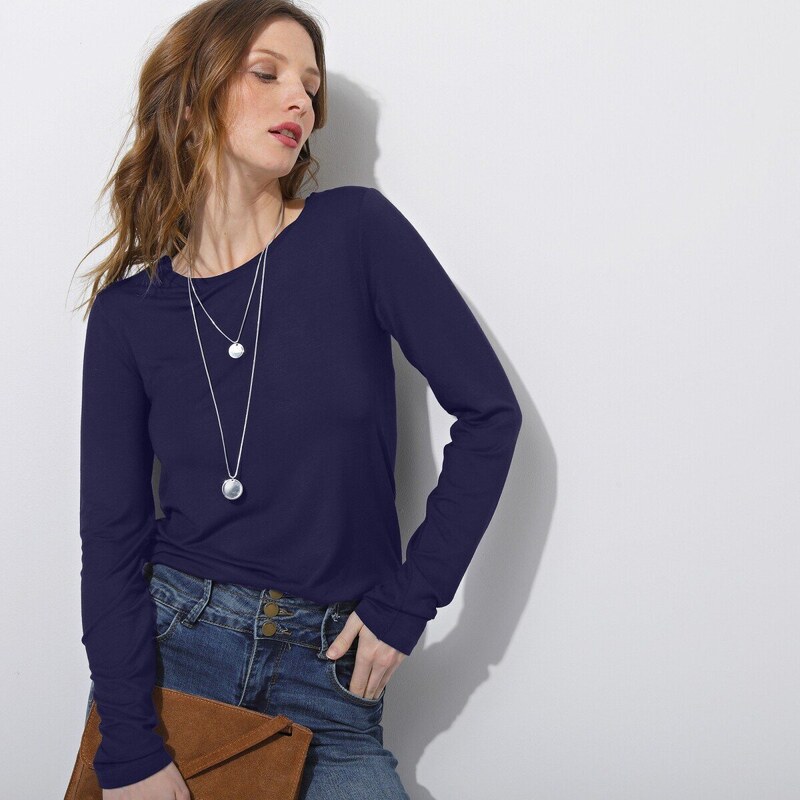 Strečové tričko s okrúhlym výstrihom námornícka modrá 052 Blancheporte 48518631