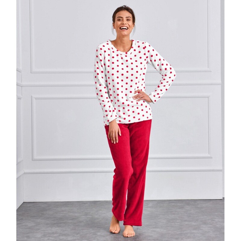 Fleecové pyžamo s potlačou bodiek čerešňová bodky 040 Blancheporte 63793379
