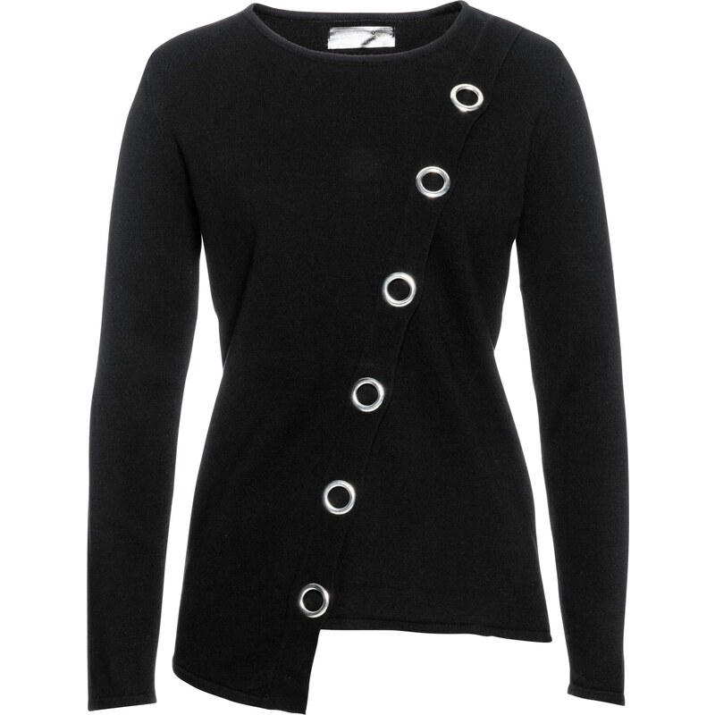 bonprix Jemne pletený pulóver s nitovými detailmi, farba čierna 48217942