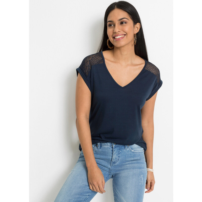 bonprix Tričko z mäkkého viskózového mixu, farba modrá 44790996