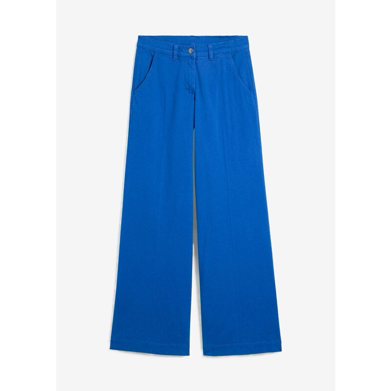 bonprix Široké twillové nohavice z bio bavlny, farba modrá