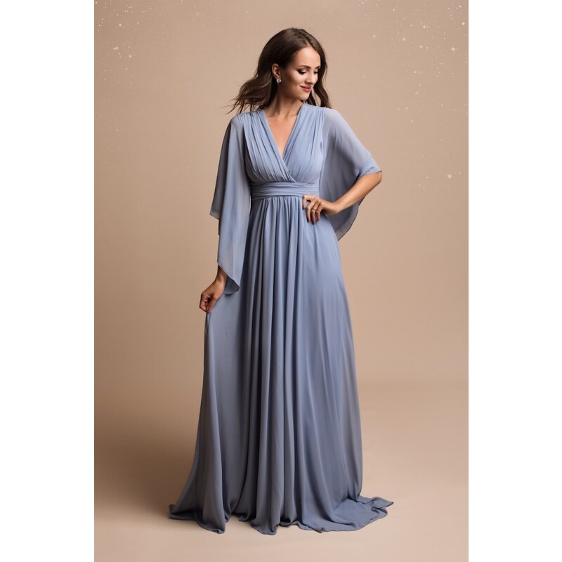 miadresses.sk Svetlomodré šifónové šaty s voľnými rukávmi 48218084