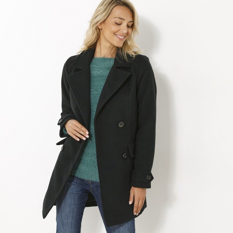 Krátky kabát s dvojradovým zapínaním na gombíky čierna 038 48640380