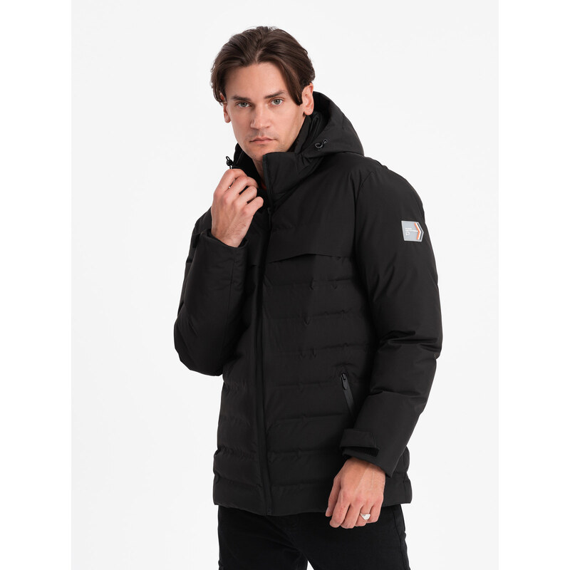 Ombre Clothing Pánska zimná bunda s odnímateľnou kapucňou - čierna V3 OM-JAHP-0150