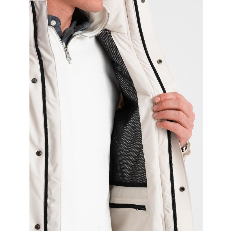 Ombre Clothing Pánska zimná bunda s odnímateľnou kapucňou V2 OM-JAHP-0152 krémová