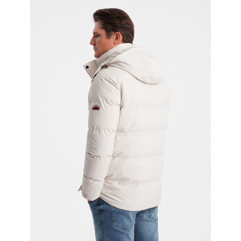 Ombre Clothing Pánska zimná bunda s odnímateľnou kapucňou V2 OM-JAHP-0152 krémová
